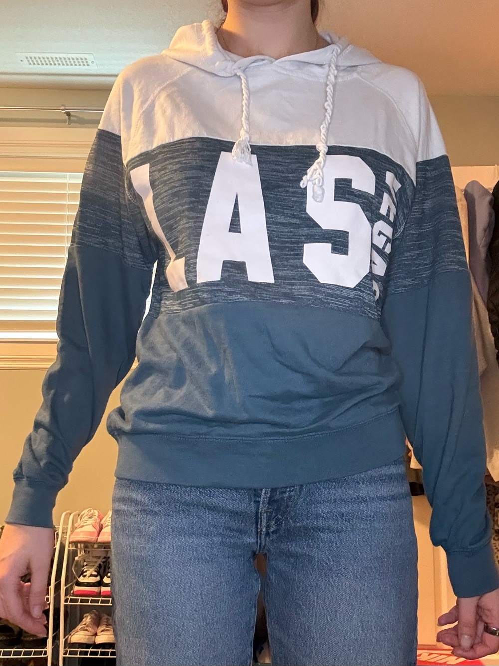 3 for $15 LAGACI Las Vegas Colorblock Hooded Pullover - Blue & White size small